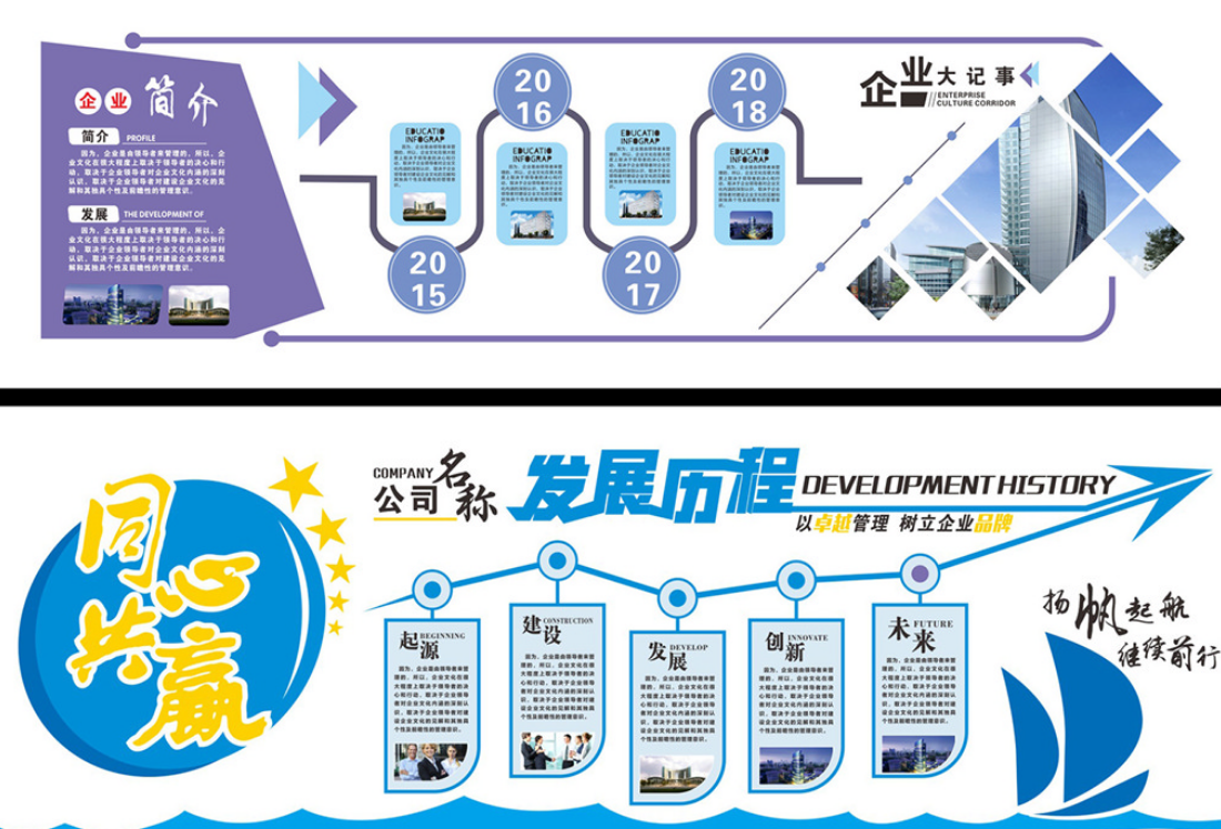 创意企业发展历程展板设计图片