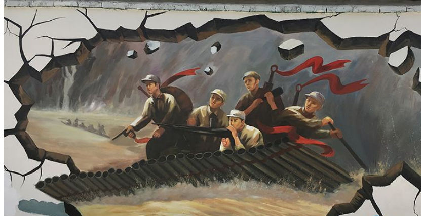 中国历史文化墙3d画彩绘定制 复古怀旧红军长征3d立体画制作