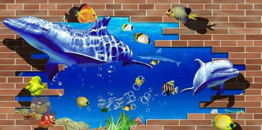 供应定制3d画海洋天堂地贴 3d立体油画纯手绘 文化墙图片