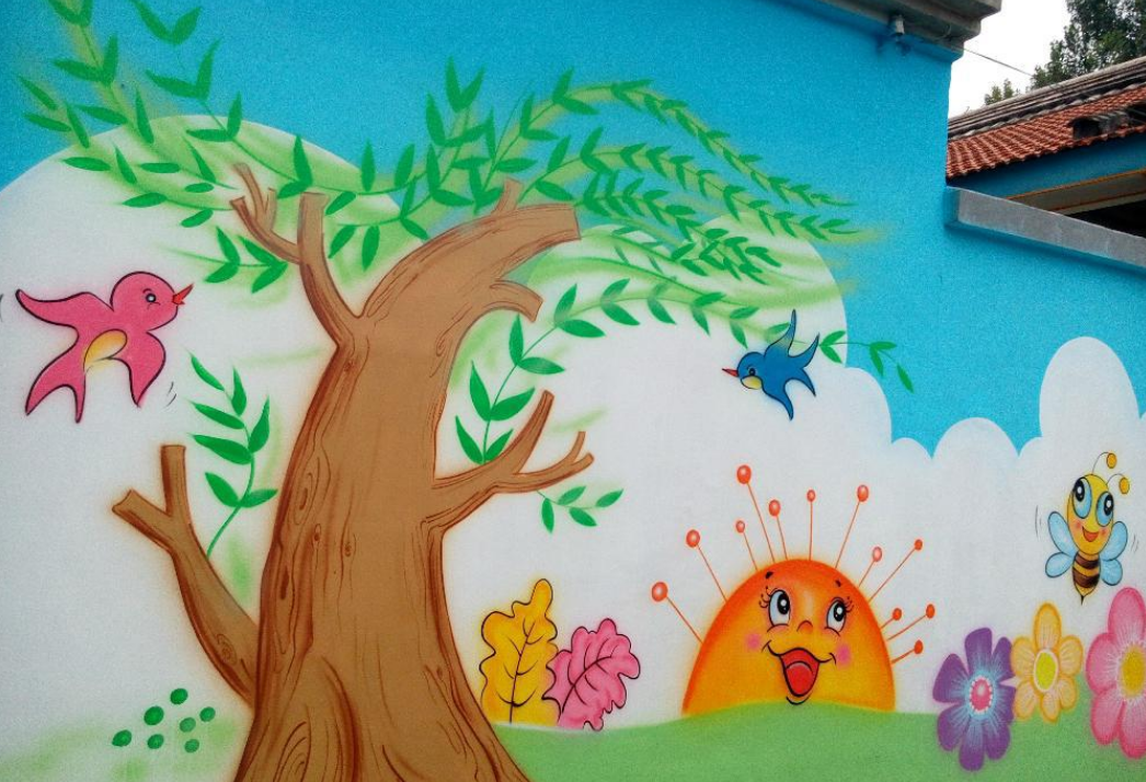 墙体艺术彩绘,幼儿园卡通喷绘文化墙制作效果图