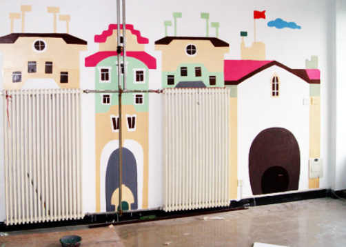 大风车幼儿园墙体彩绘制作效果图