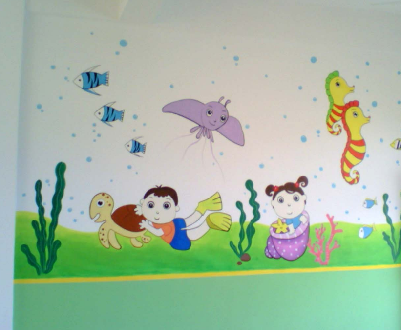 幼儿园装饰墙面手工彩绘壁画图片