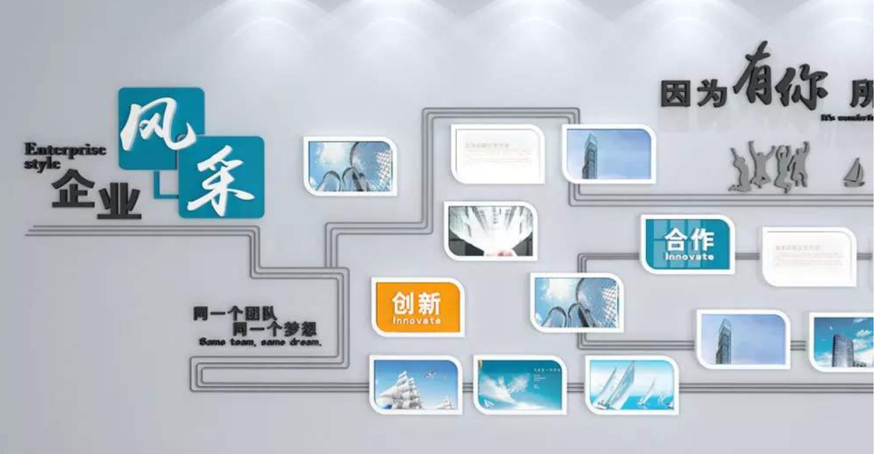 企业文化墙创意设计公司走廊布置3d效果图图片