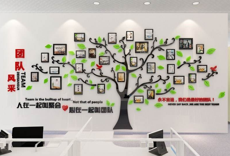 员工照片墙3d立体墙贴亚克力办公室企业文化墙