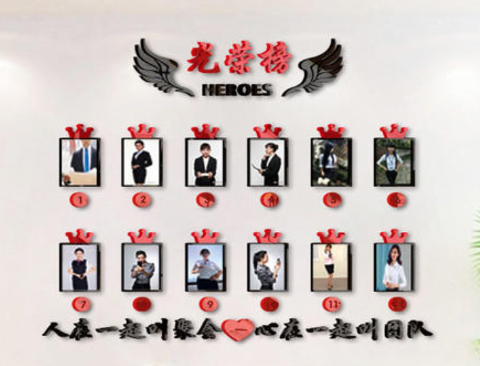 亚克力公司企业文化背景墙装饰团队优秀员工光荣榜业绩榜照片墙