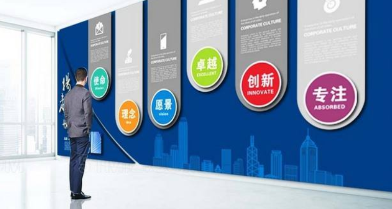 高档蓝色立体科技企业文化墙公司形象墙企业展板设计图片