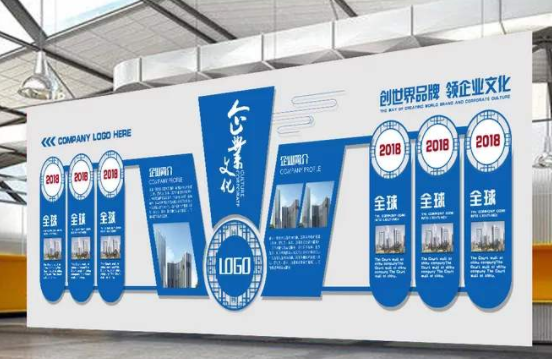 企业文化墙大气立体蓝色大型办公室形象墙模板