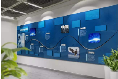 蓝色简约立体大气公司企业文化墙办公室形象墙图片