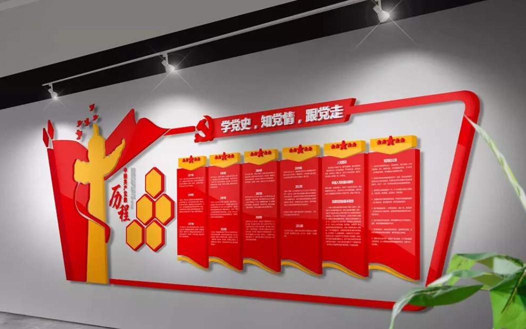 红色大气立体党建文化墙设计模板
