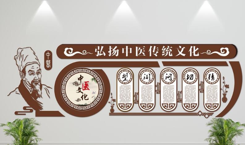 中国风微立体望闻问切中医文化墙制作效果图