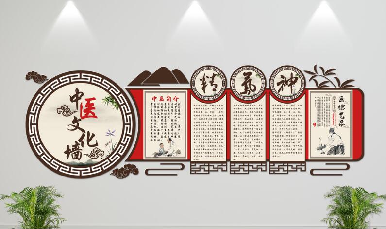 中国风古典中医文化历代名医微立体文化墙制作效果图