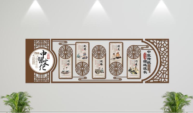 中国风古典中医文化历代名医微立体文化墙制作效果图