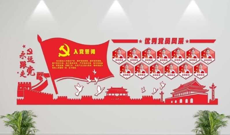 3d党支部党员风采党建文化墙制作效果图